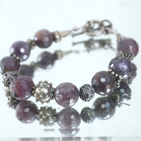 Genuine Ruby Gemstone Sterling Silver Bracelet 925 - Picture 3 of 8